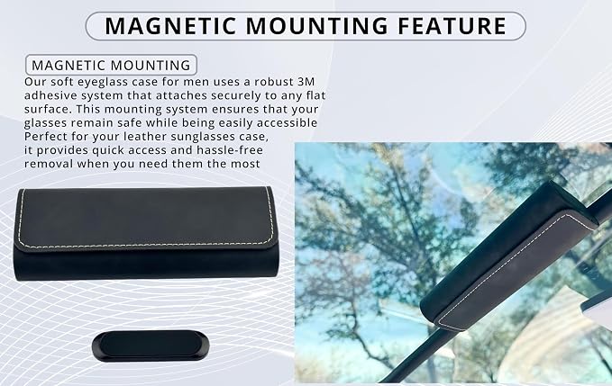 | Magnetic Leather Glasses Case for Cars | Adhesive Mount Sunglasses Holder with Contrast Stitching | Stylish and Functional Design | Fits Tesla Models for Secure Storage and Easy Access - Image 2