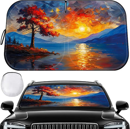 Car Windshield Sun Shade UV Reflector Foldable Front Window SUV | Blocks 98% UV Rays,Keep Interior Cool,Universal Fits Hatchback,Truck,MPV,Storage bag,57"L x 31.5"W,Car Summer Accessories by Pleneal