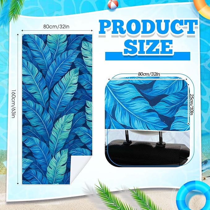 Hahafelt 2 Pack Car Seat Towel Cover with Storage Bag, Blue Leaves | 63 x 32 in Car Towel Seat Cover Non Slip Waterproof, Gym Workout Swimming Running, Machine Washable Sweat Absorbent Protector - Image 2