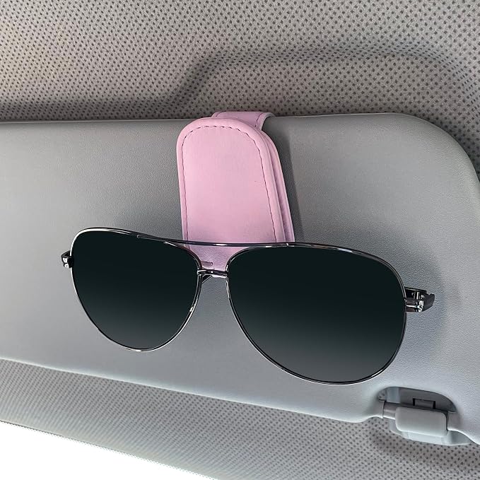KIWEN Sunglasses Holders for Car Visor, Magnetic Leather Glasses Eyeglass Clip for Car, Ticket Card Clip Sunglasses Mount, Car Visor Accessories Gadgets (1, Pink) - Image 5