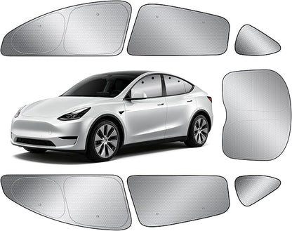 Custom Fit Tesla Model Y and Juniper Side Window Sun Shade, Blackout 7PCS | Graphene honeycomb UV heat blocking fabric, blackout privacy, strong suction cups, foldable storage for baby pets and camping by AUTOWOEL