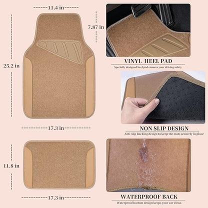 CAR PASS Beige Leather & Waterproof Car Carpet Floor Mats, Universal Car Mats Fit for SUV,Vans,sedans, Trucks,Set of 4pcs Car Carpet with Anti-Slip nibbs Driver Heel Pad (All Beige) - Image 2