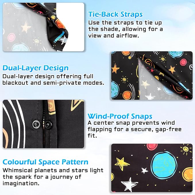 Car Window Shades, 2 Packs Magnetic car Sun Shade for Baby, Double Layers Magnetic Colourful Space Pattern for Full Covers/Half Shade Options, Window Curtains for Heat/UV Protection Sun Block Covers - Image 4