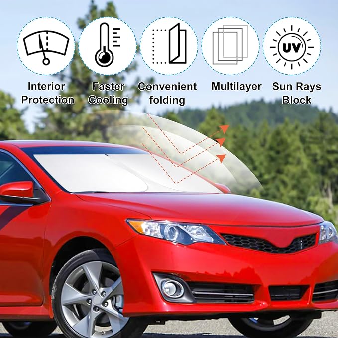 Windshield Sun Shade Sunshade for 2012-2016 2017 Toyota Camry | Full covered for windshield, Foldable & Durable, Block UV Rays, Reduce Heat, Easy to install, Keeps Car Cooler - Image 2