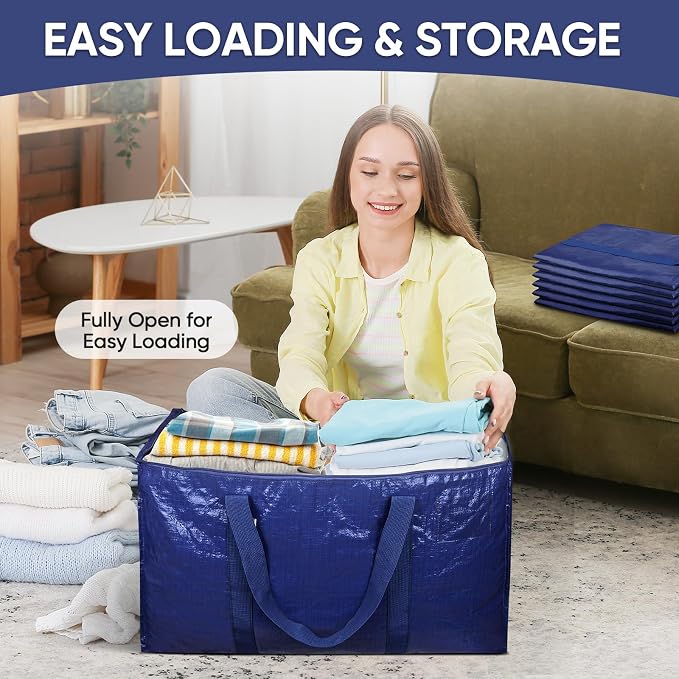 TICONN 2 Pack Extra Large Moving Bags Heavy Duty with Zippers & Carrying Handles, Durable Storage Bags Moving Boxes for Closet Organizers and Storage (2 Pack, Navy) - Image 7