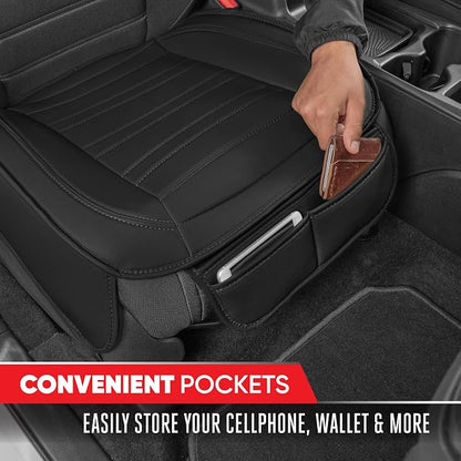 Motor Trend Seat Covers for Cars Trucks SUV, Faux Leather 2-Pack Black Padded with Storage Pockets, Premium Interior Car Seat Cover - Image 4