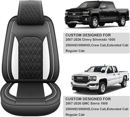 Chevy Silverado Seat Covers,Leather Seat Covers for GMC Sierra,Custom Fit 2007-2026 1500 2500HD 3500HD Crew Double Extended Regular Cab,LT LZT RST Trail Boss(Full Set,Black White) - Image 6