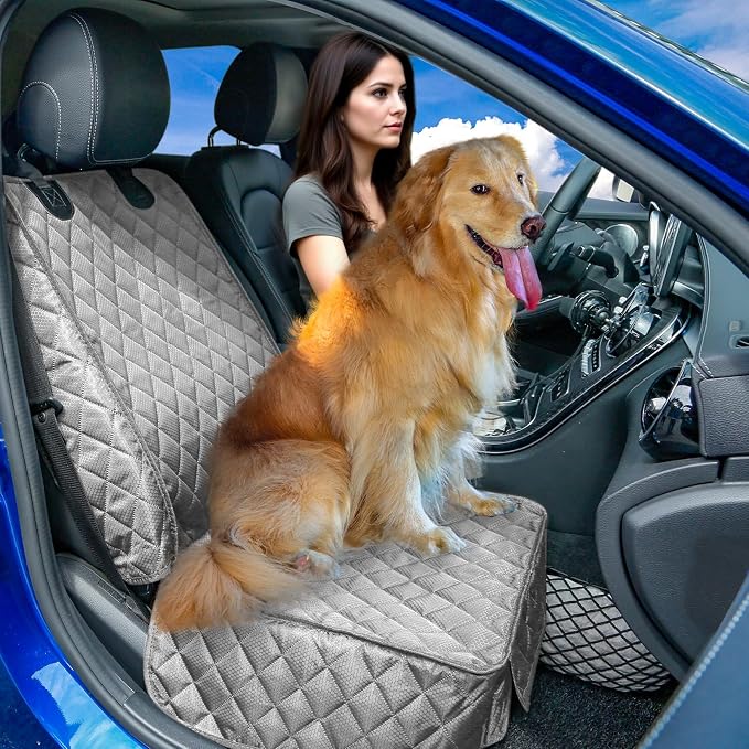 Waterproof Front Seat Car Cover 2 Pack, Full Protection | Dog Car Seat Cover with Side Flaps, Nonslip Scratchproof Captain Chair Seat Cover Fits for Cars, Trucks, SUVs, Jeep, Gray - Image 2