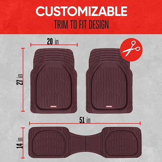 Motor Trend FlexTough Floor Mats for Cars, Burgundy Deep Dish All-Weather Car Mats, Waterproof Trim-To Fit Automotive Cars Trucks SUV, Universal Liner Accessories - Image 6