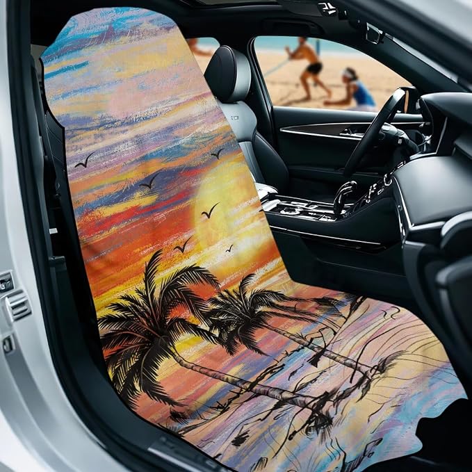 SEANATIVE Seat Cover Universal Car Sport Towel Seat Cushion Sweat-Absorbent Towel Cloth Suitable for All Seasons Sunset Coconut Tree Beach Seat Cover Washable - Image 2