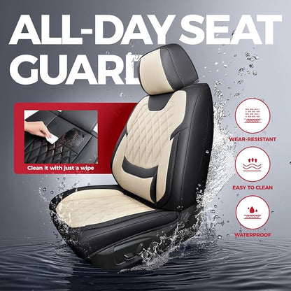 FREESOO Front Seat Covers Faux Leather Waterproof Universal Fit Black Beige | faux leather front seat covers, breathable waterproof, lumbar support, universal fit sedans hatchbacks pickups - Image 4