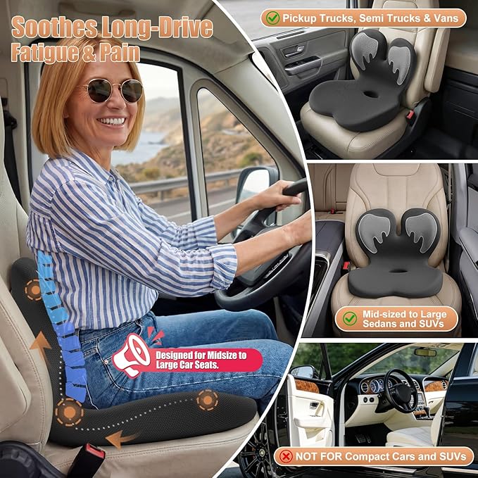Thick Car Seat Cushion with Lumbar Support for Long Driving, Ergonomic Memory Foam Office Chair Cushion for Sciatica, Tailbone & Lower Back Relief, Ideal Gift for Drivers & Office Workers (White) - Image 3