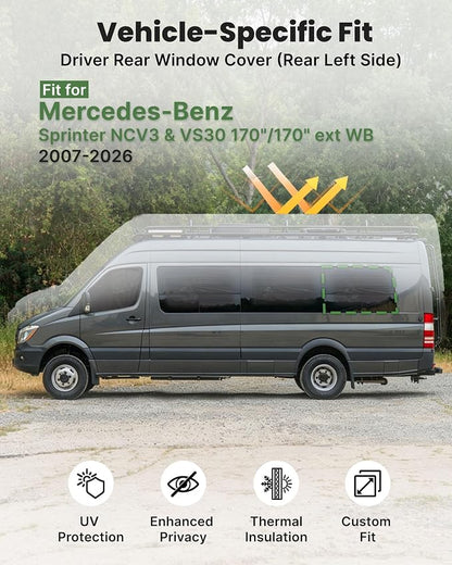 MELIPRON Driver Rear Window Cover Fit for Mercedes Sprinter 170"/170" ext | NCV3 & VS30 2007-2026, 2 Folding Ventilation Panels, Magnetic Insulated Blackout Privacy Shade for Campers & Van Lifers, Gray - Image 4