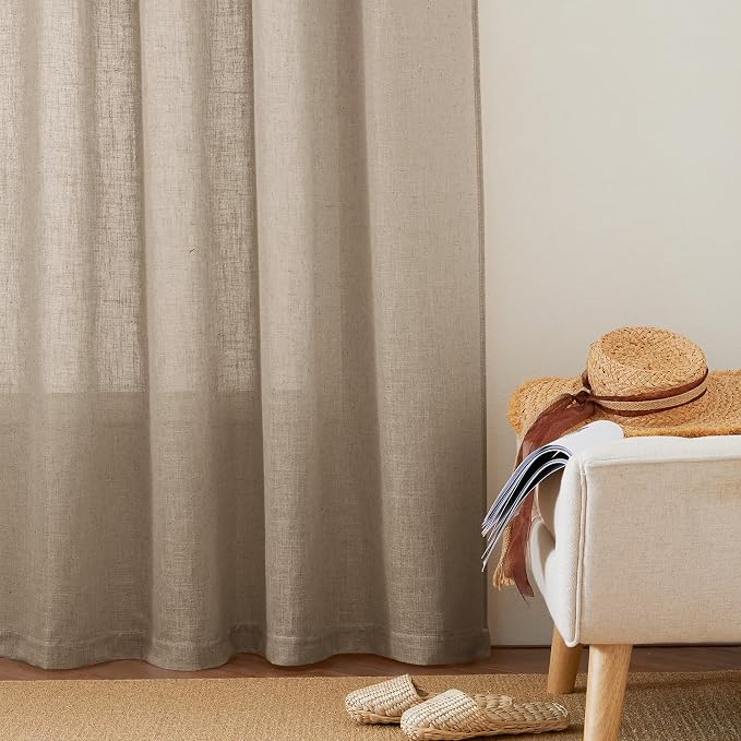 RYB HOME Natural Linen Curtains 84 Inch Length, Light Filtering Home Decor 2 Panels Set for Living Room Bedroom, Vertical Soft Window Treatments for Kitchen Kids Room, Khaki, W 34 x L 84 inches - Image 5