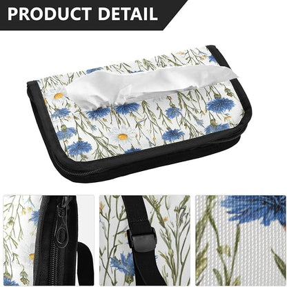 Car Tissue Holder Car Napkin Holder Tissue Box Dispenser Storage Case Sun Visor Mask Holder with Adjustable Straps Reusable Refillable Blue and White Daisy03 - Image 3