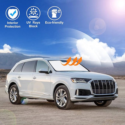 Windshield Sun Shade for 2016-2025 2026 Audi Q7 Accessories | Full covered for windshield, Foldable & Durable, Block UV Rays, Reduce Heat, Easy to install, Keep Car Cooler - Image 5