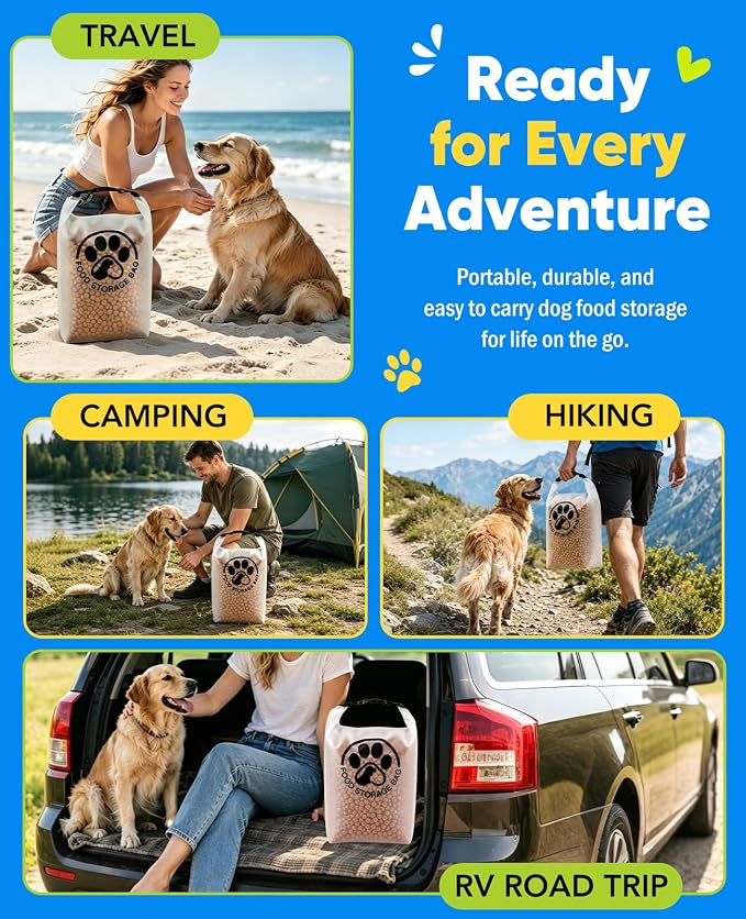 Pet Food Storage Bag for Travel - Transparent Leak-Proof Dog Food Container with Roll-Top Closure, Keeps Kibble Fresh for Camping Trip, Dog Boarding, Weekend Getaways (14 Cups) - Image 7