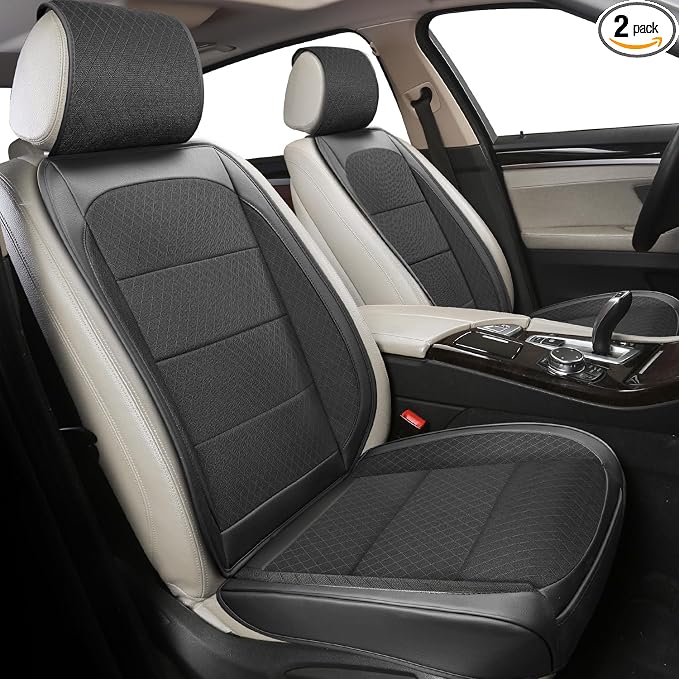 BEITK 2 Pack Black Ventilated Cooling Mesh Car Seat Covers | 3D Air Mesh, PU Leather, Breathable, with Storage pocket, Non-slip, Universal Fit for Car Truck SUV, Easy to Install by BEITK