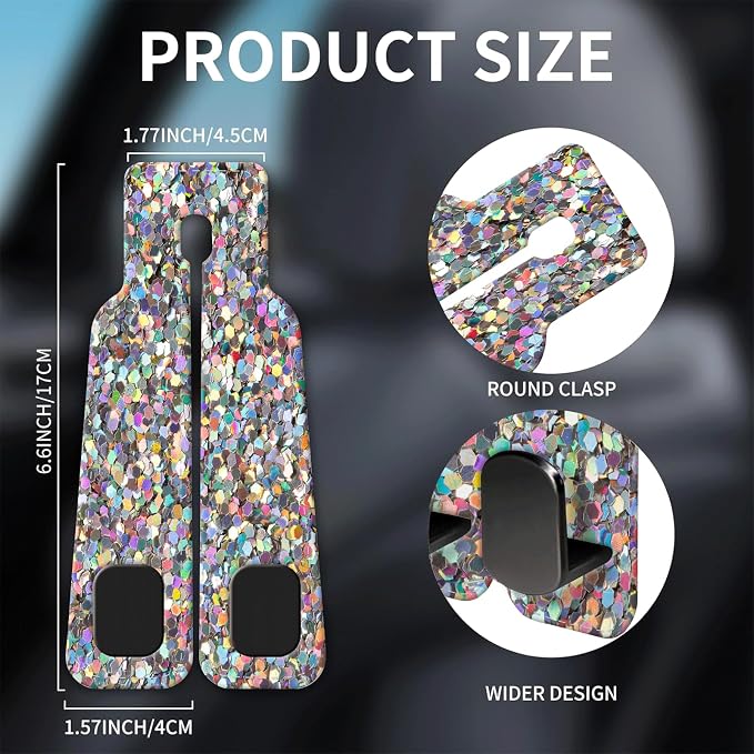 Car Seat Headrest Hook, Universal Leather Cute Hanger Holder Hook, Storage Organizer Interior Accessories for Purse Bags Handbag Glitter Colorful Pattern - Image 5