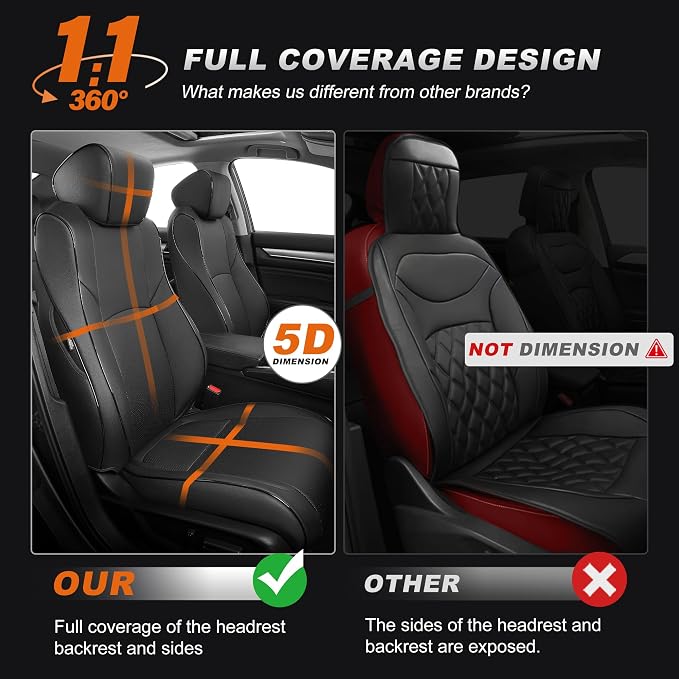 Custom Fit Car Seat Covers for Honda Accord 2018-2022 | EX-L,Touring,Sport,EX,Hybrid(Not for LX)--Faux Leather Waterproof Airbag Compatible Accord Seat Covers Full Set Black - Image 4