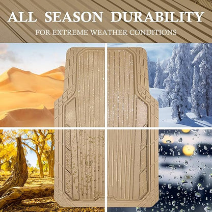 CAR PASS Heavy Duty Sporty Rubber Car Mats, Deep Dish All Weather Car Floor Mats Full Set, Waterproof Anti-Slip Automotive Matts Rugs Trim to Fit for Most Sedans SUVs, 4-Piece All Beige - Image 3