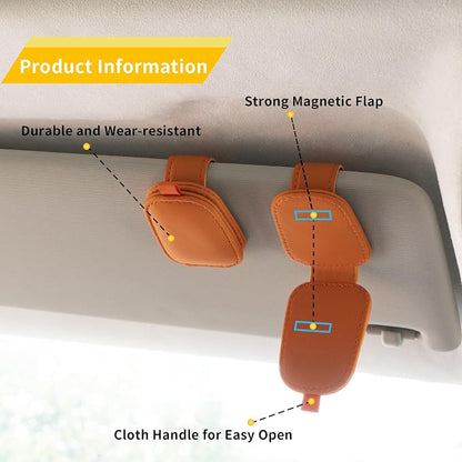 Yuoyar Magnetic Leather Sunglasses Holder for Car, 2 Packs (Orange) | Magnetic Car Visor Accessories - Image 4