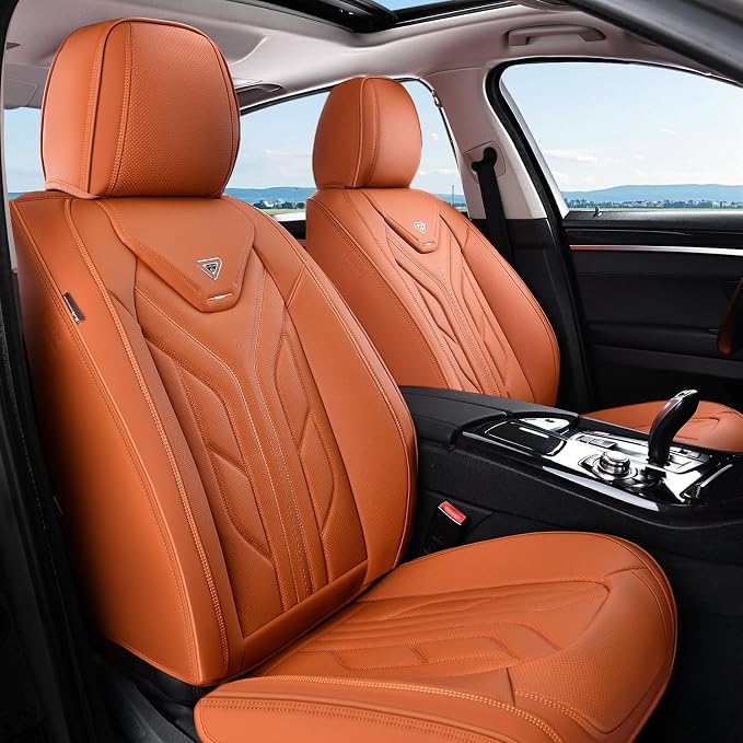 Coverado Car Seat Covers Full Set, Automotive Seat Covers Car Seat Protector Car Seat Cushion, Waterproof Leather Seat Covers for Cars, Universal Fit for Most Sedans SUV Pick-up Truck(Orange) - Image 9