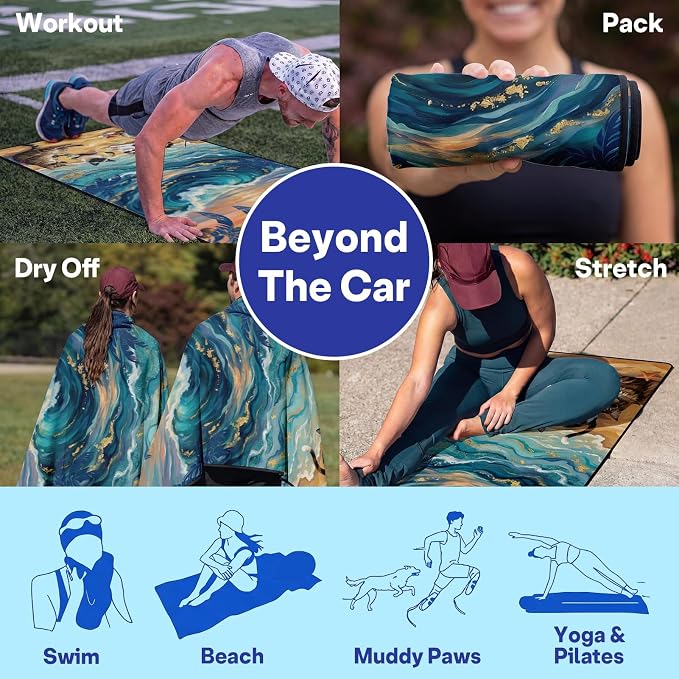 2 Pack Car Seat Towel Covers, Sweat-Proof Microfiber Seat Protectors for Gym, Running, Beach & Workout, Breathable Quick-Dry, Machine Washable, Ocean Cat Beach Print, Universal Fit - Image 6