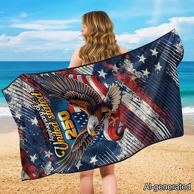 Horeset American Eagle Car Seat Towel Cover – Quick-Dry Patriotic Front Seat Protector, Universal Fit for SUV Trucks Cars Sedan Van, Auto Interior Accessories 250th Anniversary - Image 4
