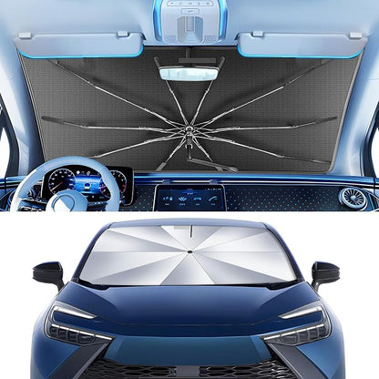 Portable for Toyota C-HR 2018-2023 2024 Windshield Sunshade Umbrella with Carry Bag, 2 in1 Ice Crystal Durable Compact Shade Umbrella UPF50+ UV Front Window Heat Insulation Protection Outdoor Camping - Image 2
