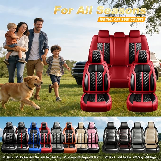 Fit Grand Cherokee Car Seat Covers for Select Jeep Grand Cherokee 2011-2026, Premium Full Coverage Leather, Airbag Compatible, Waterproof & All Weather Seat Protector, Full Set, Black+Red - Image 9