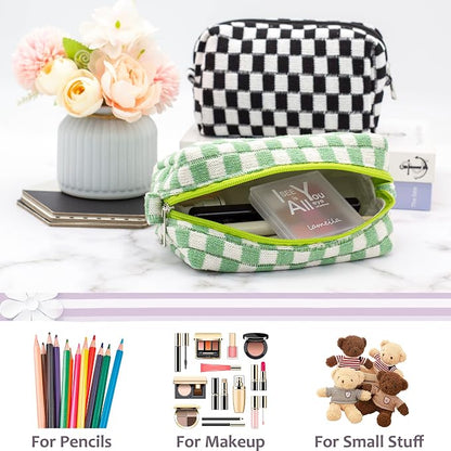 Checkered Makeup Bag for Purse, Small Cosmetic Pouch,Light Green,6 Pack | Cute Zipper Makeup Organizer for Women, Travel Essentials, Toiletries, Makeup Brushes, Beauty Accessories&Bridesmaid Gifts - Image 3