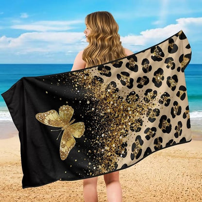 Butterfly Leopard Print Car Seat Cover Towel After Gym Sweat Auto Seat Cover Protector with Storage Bag Gold Butterfly Car Interior Seat Protector Driver Seat Cushion Cover Yoga Mat Towel - Image 5