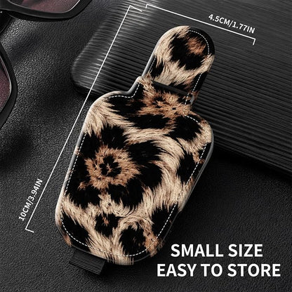 Sunglasses Holder for Car Visor, PU Leather Glasses Clip Organizer, Cute Magnetic Eyeglass Holder for Vehicle Sun Visor, Car Interior Accessory for Women & Men, Leopard Classic - Image 3