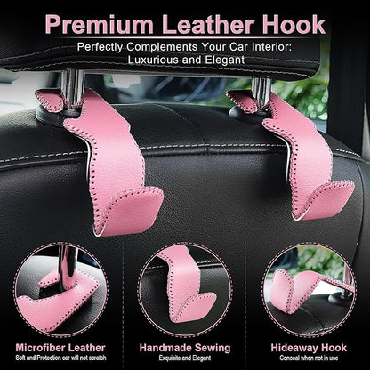 LivTee Headrest Hook for Car, Back Seat Organizer Pink Leather Hanger Holder Hook, Interior Car Accessories for Hanging Purses Bags Coats, 2 Pack - Image 2