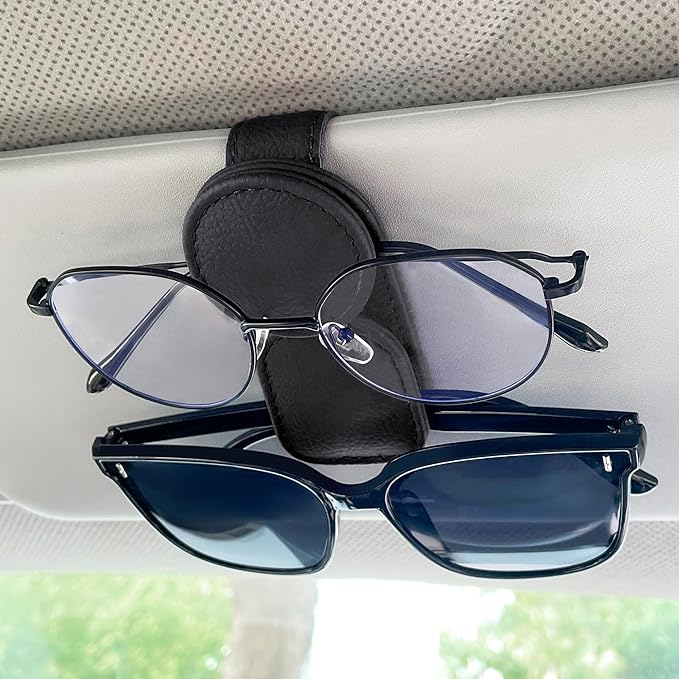 KIWEN Sunglasses Holder for Car Visor, Magnetic Leather Sunglass Eyeglass Hanger Clip for Car Sun Visor Accessories (1, Gray) - Image 7