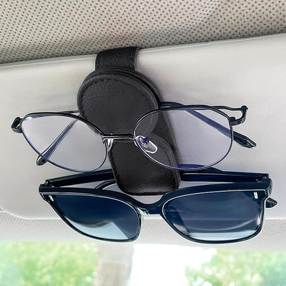 KIWEN Sunglasses Holder for Car Visor, Magnetic Leather Sunglass Eyeglass Hanger Clip for Car Sun Visor Accessories (1, Black) by KIWENDirect