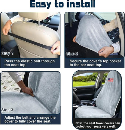 Car Seat Towel Cover, Sweat-Proof & Absorbent Microfiber Seat Protector for Gym, Workout & Beach, Universal Fit for Most Cars, SUVs & Trucks, 59"x29", Silver Gray Flag (1 Pc) - Image 8
