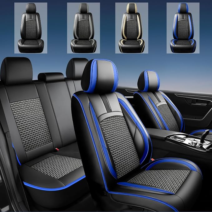 Fit Rogue Car Seat Covers for Nissan Rogue 2014-2024 2025 2026 -Upgraded Premium Breathable Cooling Ice Silk Leather Seat Covers,All-Weather Breathable Seat Cushion Protector,Full Set,Blue - Image 2