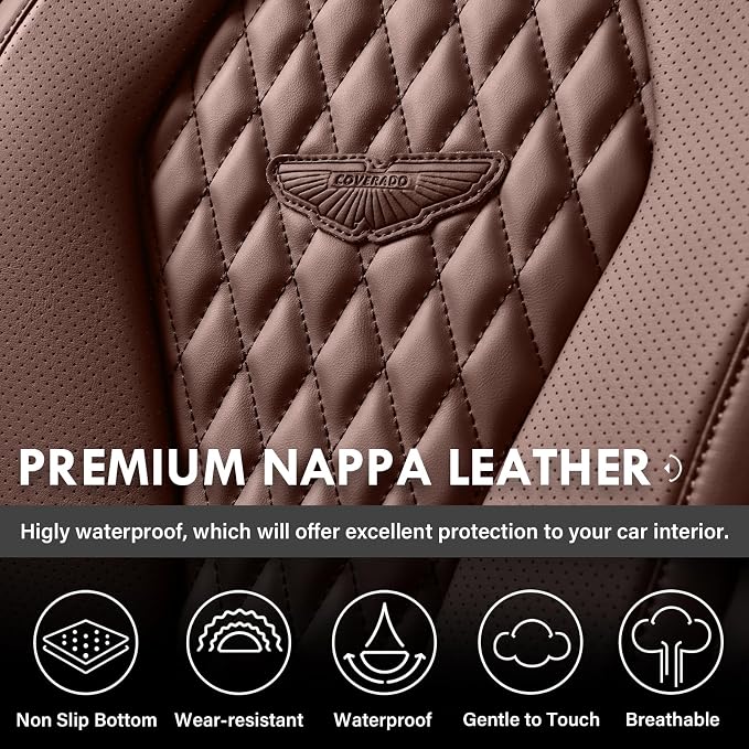 Coverado Car Seat Covers, Seat Covers Full Set, Coffee Car Seat Cover, Auto Seat Covers Front Seats Rear Seat Cover, Luxury Car Seat Cushion,Leather Seat Cover Seat Protector Universal Fit Most Cars - Image 9