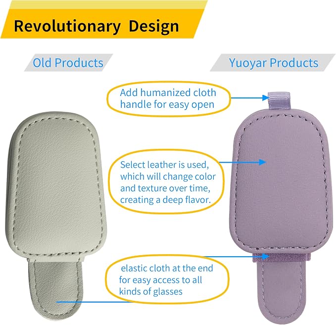 Yuoyar Magnetic Leather Sunglasses Holder for Car, 2 Packs (Purple) | Magnetic Car Visor Accessories - Image 2