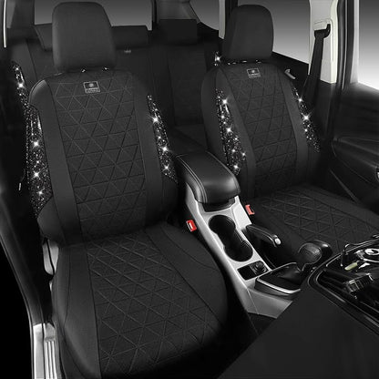 CAR PASS Oxford Bling Diamond Car Seat Covers Full Set Interior Sets, Waterproof Shining Glitter Sparkly Crystal Universal Armrest Fit 95% Automotive Truck SUV Cute Women Girl, All Black Rhinestone - Image 9