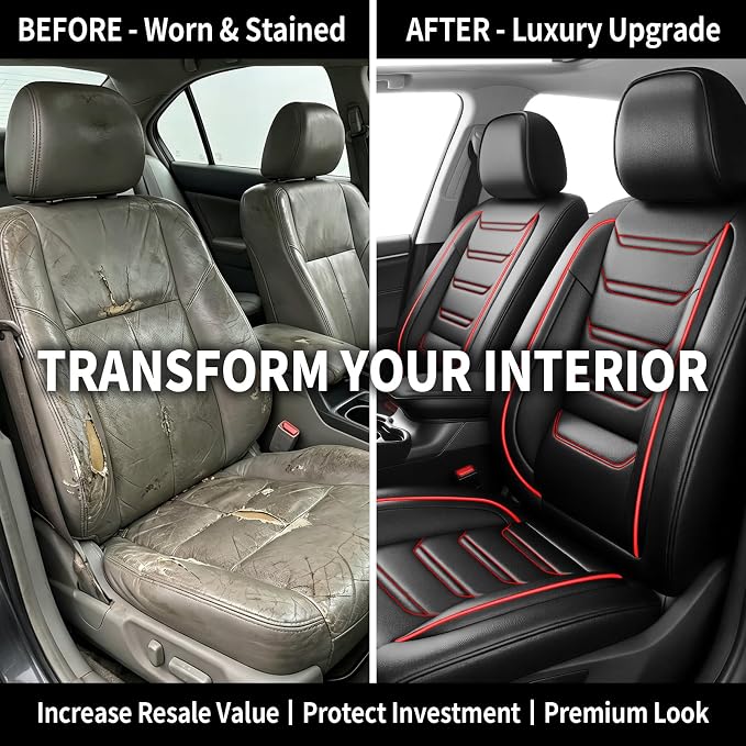 Fit Mazda 6 Seat Covers Custom Fit for Mazda 6 2007-2021, Full Set | Premium Leather Full Coverage Protectors, Waterproof, Breathable, Scratch Resistant, Easy Wipe, Airbag Compatible, RedTrim - Image 4