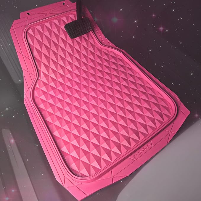 CAR PASS Heavy Duty Rubber Hot Pink Car Floor Mats & Cargo Liners, Deep Dish All-Weather Trunk Mats Durable Anti-Slip 3D Rhombus Waterproof Trim to Fit Liner Universal Fit Auto,Sedan,SUV,Truck, Pink - Image 2