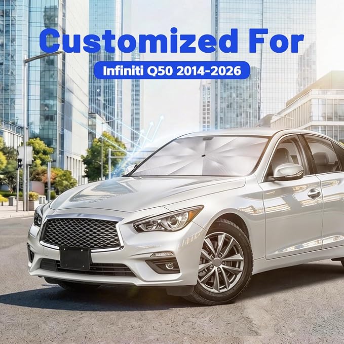 Car Windshield Sun Shade for Infiniti Q50 2014-2026, Foldable Car Sunshade | For Front Window,Car Shades Umbrella with Reflective Coated Fabric, Sun Visor Keep Car Cool&Protects Interior,1:1 Exact Fit - Image 2
