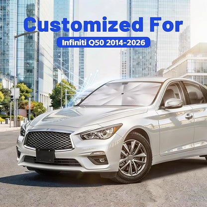 Car Windshield Sun Shade for Infiniti Q50 2014-2026, Foldable Car Sunshade | For Front Window,Car Shades Umbrella with Reflective Coated Fabric, Sun Visor Keep Car Cool&Protects Interior,1:1 Exact Fit - Image 2