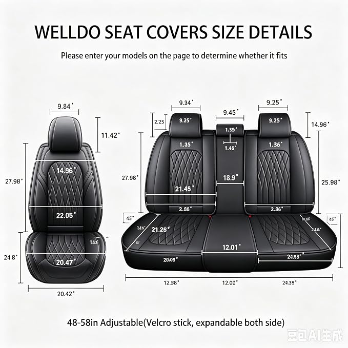 WELLDO Nappa Faux Leather Car Seat Covers Full Set, Black | Eazy to clean,Easy to install ,Waterproof, Non-Slip,Scratch-resistant, Universal Fit for Most Cars, SUVs, Pickup Trucks - Image 6