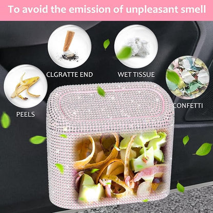 Accmor Bling Car Trash Can with Lid, Leakproof Mini Vehicle Trash Bin Automotive Dustbin Organizer Storage, Sparkling Crystal Rhinestone Trash Bag Container with 30pcs Garbage Bags Car Accessories - Image 6