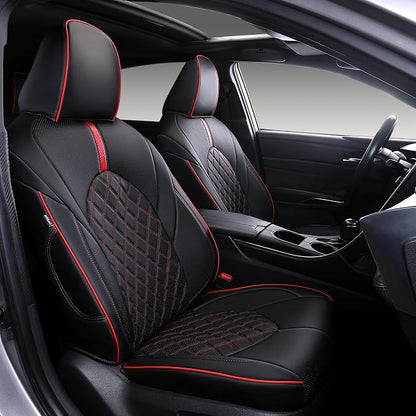 Custom Fit Camry Seat Covers for 2018-2024 Toyota Camry Gas - Black+Red | Waterproof Faux Leather Full Coverage, Car Seat Protectors Full Set, Fit Toyota Camry LE SE SE Nightshade, Airbag Compatible by Ourplot