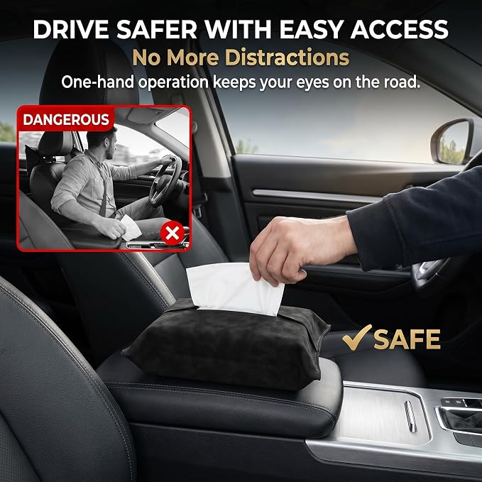 1 PC Car Tissue Holder, Soft-Leather Car Napkin Holder for Seat Back Armrest, Easy Access While Driving, Universal for Most Cars, Trucks, SUVs (Black #1) - Image 5